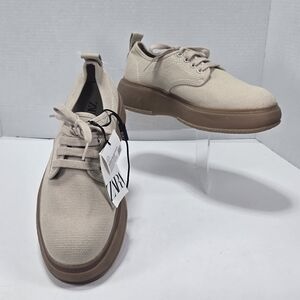 Zara Unisex Beige Canvas Burlap Sneakers Size EU 40 Men's 7 Women's 9
